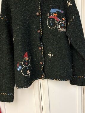 Woolrich Dark Green Embroidered Snowman Cardigan